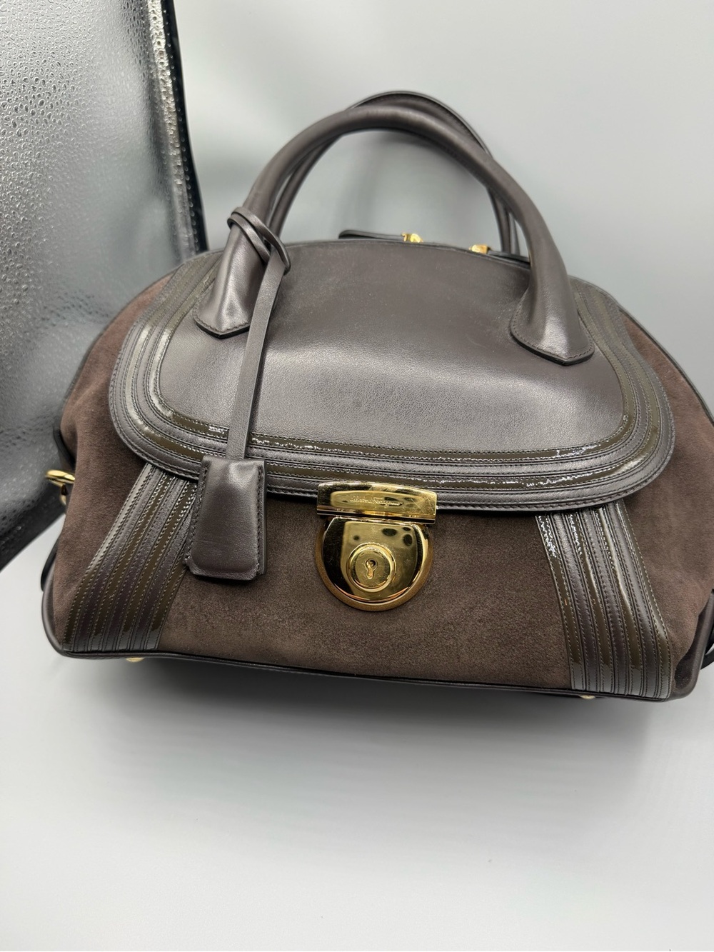 Ferragamo Brown Leather & Suede Satchel